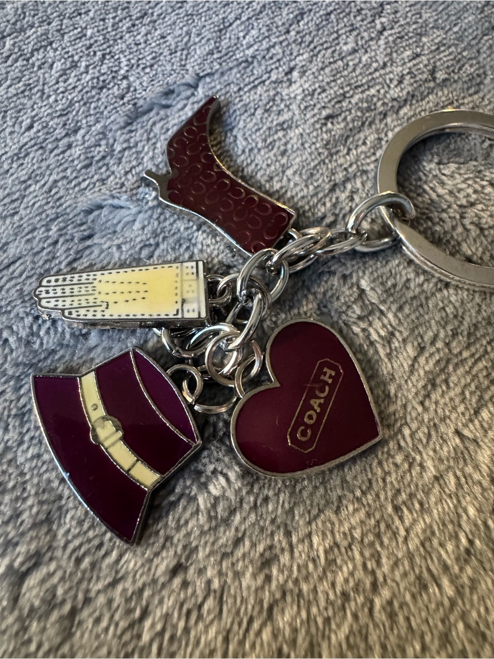 Coach Y2K Purple Keyring Charm Keychain with Silver Hardware